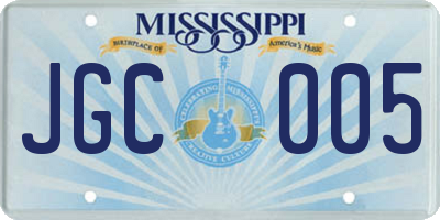 MS license plate JGC005