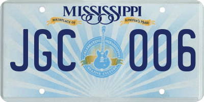 MS license plate JGC006