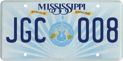 MS license plate JGC008