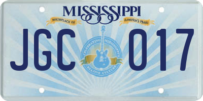 MS license plate JGC017