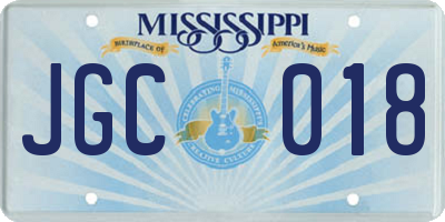 MS license plate JGC018