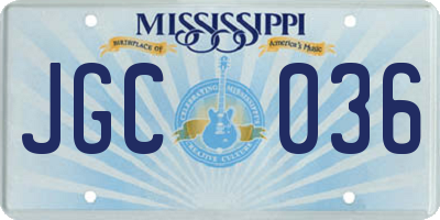 MS license plate JGC036