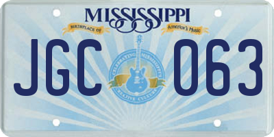 MS license plate JGC063