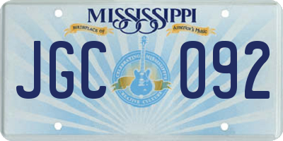 MS license plate JGC092
