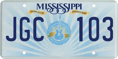MS license plate JGC103
