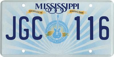 MS license plate JGC116