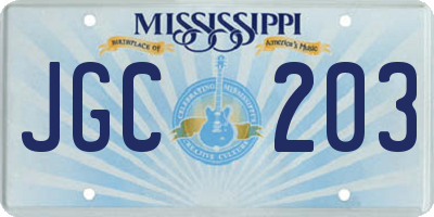 MS license plate JGC203