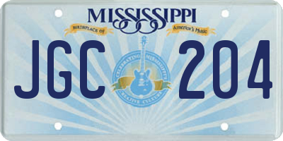 MS license plate JGC204