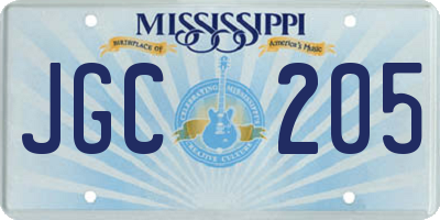 MS license plate JGC205