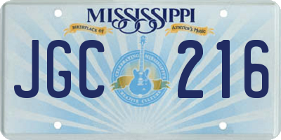 MS license plate JGC216