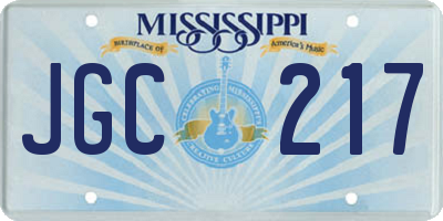 MS license plate JGC217