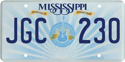 MS license plate JGC230