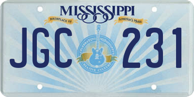 MS license plate JGC231