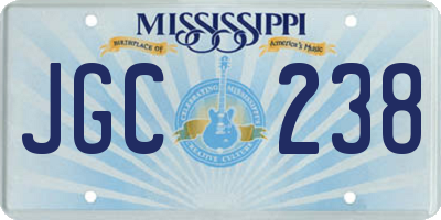 MS license plate JGC238