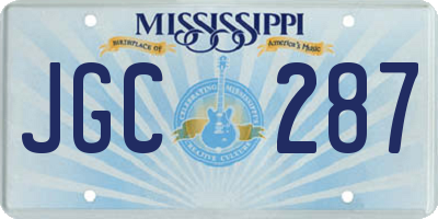 MS license plate JGC287