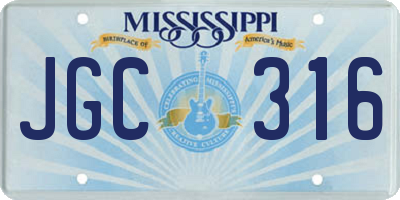 MS license plate JGC316