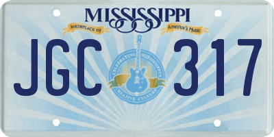 MS license plate JGC317