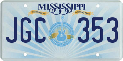 MS license plate JGC353