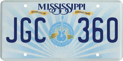 MS license plate JGC360