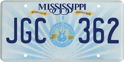 MS license plate JGC362