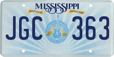 MS license plate JGC363