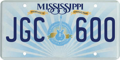 MS license plate JGC600