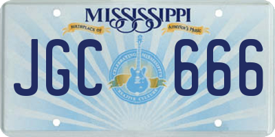 MS license plate JGC666