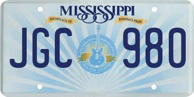 MS license plate JGC980