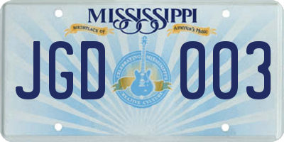 MS license plate JGD003