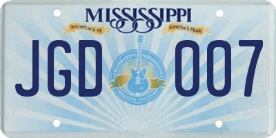 MS license plate JGD007