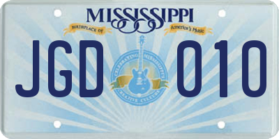 MS license plate JGD010