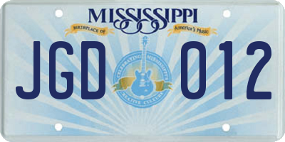 MS license plate JGD012