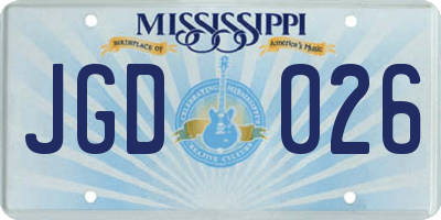 MS license plate JGD026