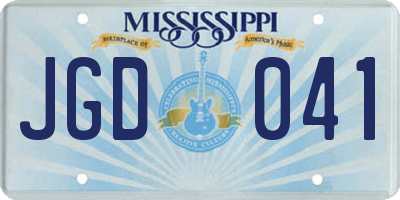 MS license plate JGD041