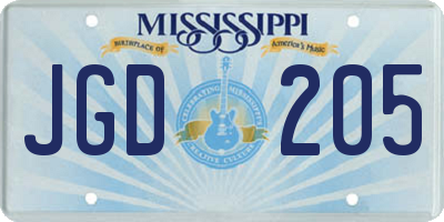 MS license plate JGD205