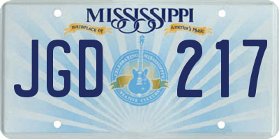 MS license plate JGD217
