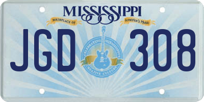 MS license plate JGD308