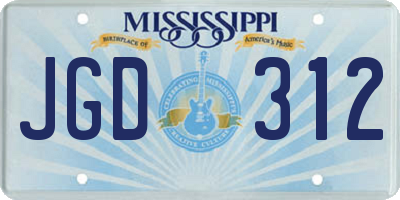 MS license plate JGD312