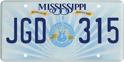 MS license plate JGD315