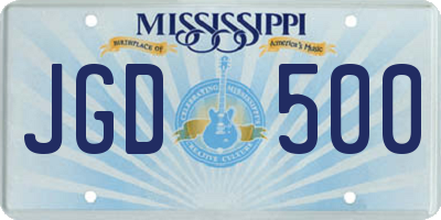 MS license plate JGD500