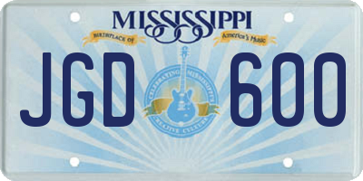 MS license plate JGD600