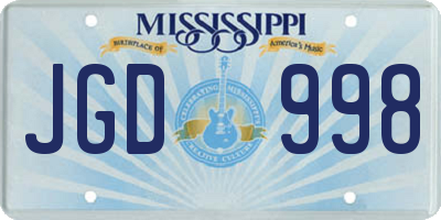 MS license plate JGD998