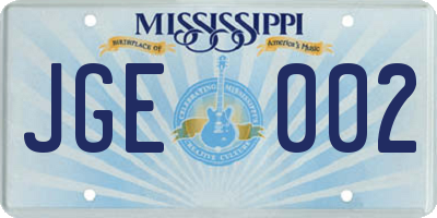 MS license plate JGE002