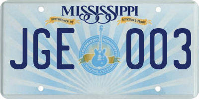MS license plate JGE003