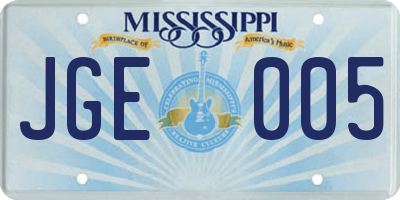 MS license plate JGE005