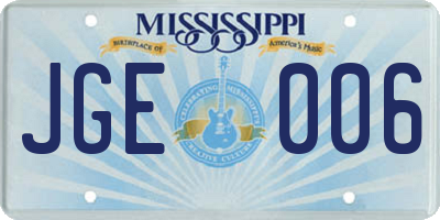 MS license plate JGE006