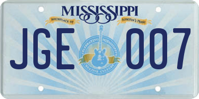 MS license plate JGE007