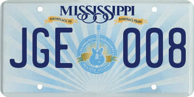 MS license plate JGE008