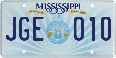 MS license plate JGE010