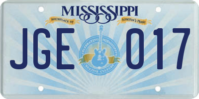 MS license plate JGE017